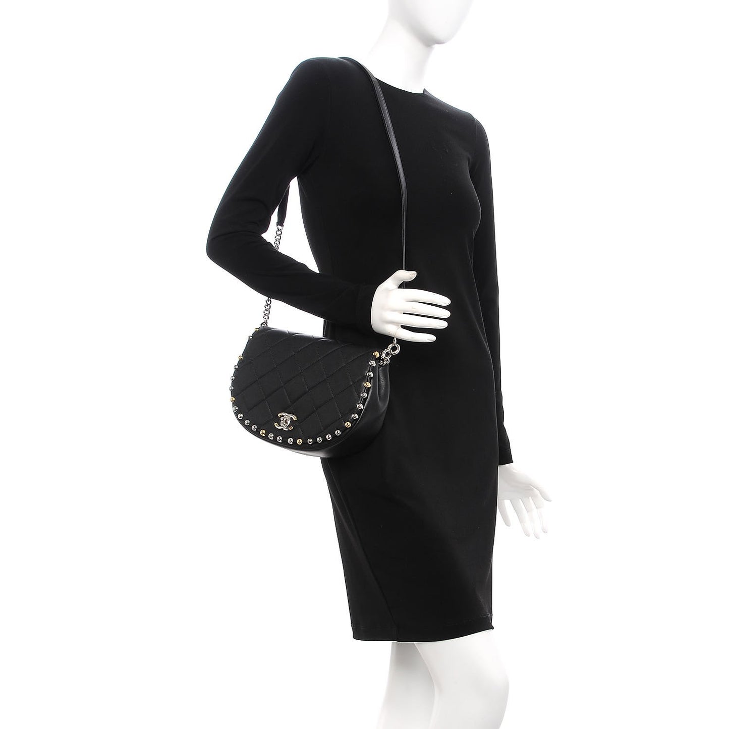 Lambskin Quilted Studded Bubble Flap Black