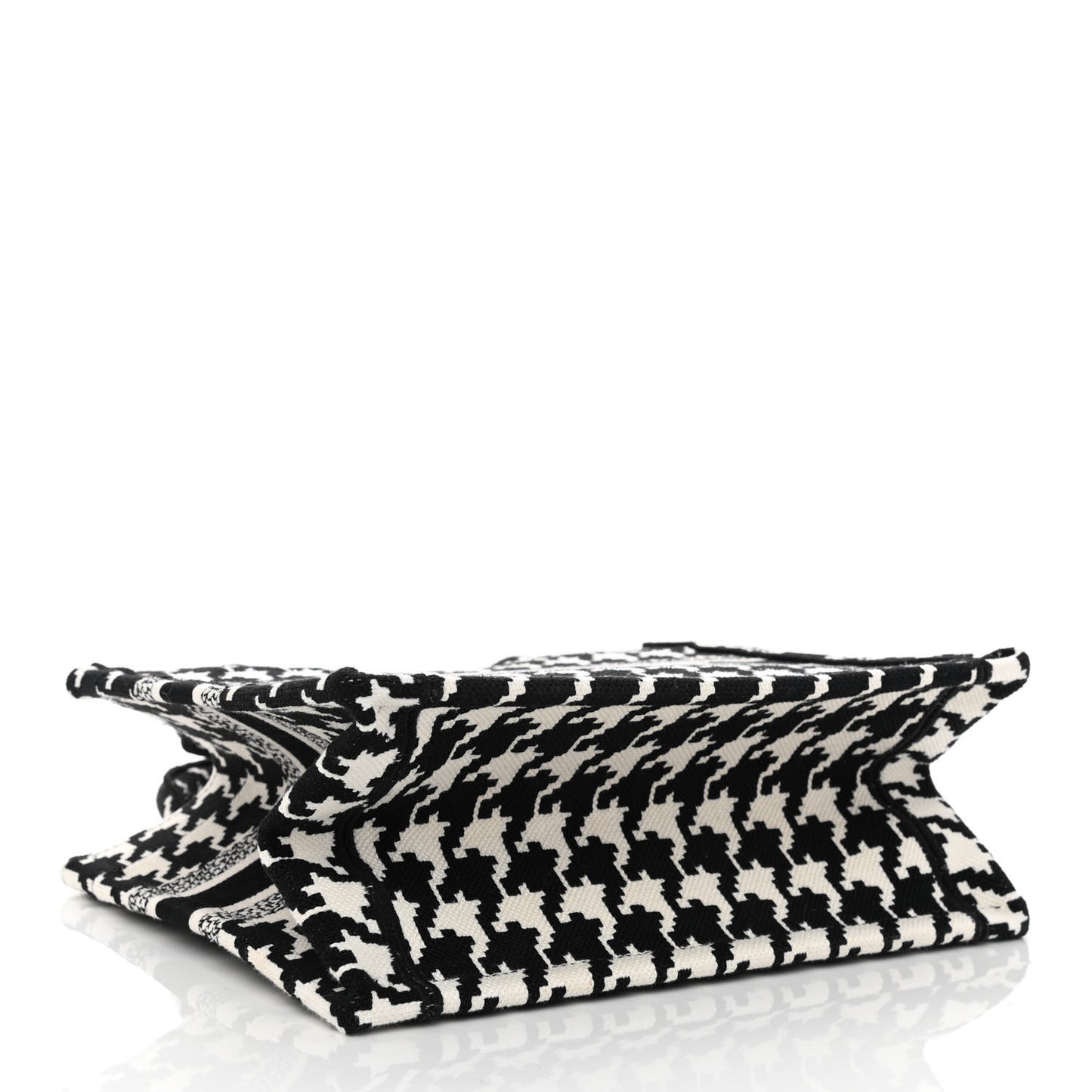Canvas Houndstooth Embroidered Small Book Tote Black White