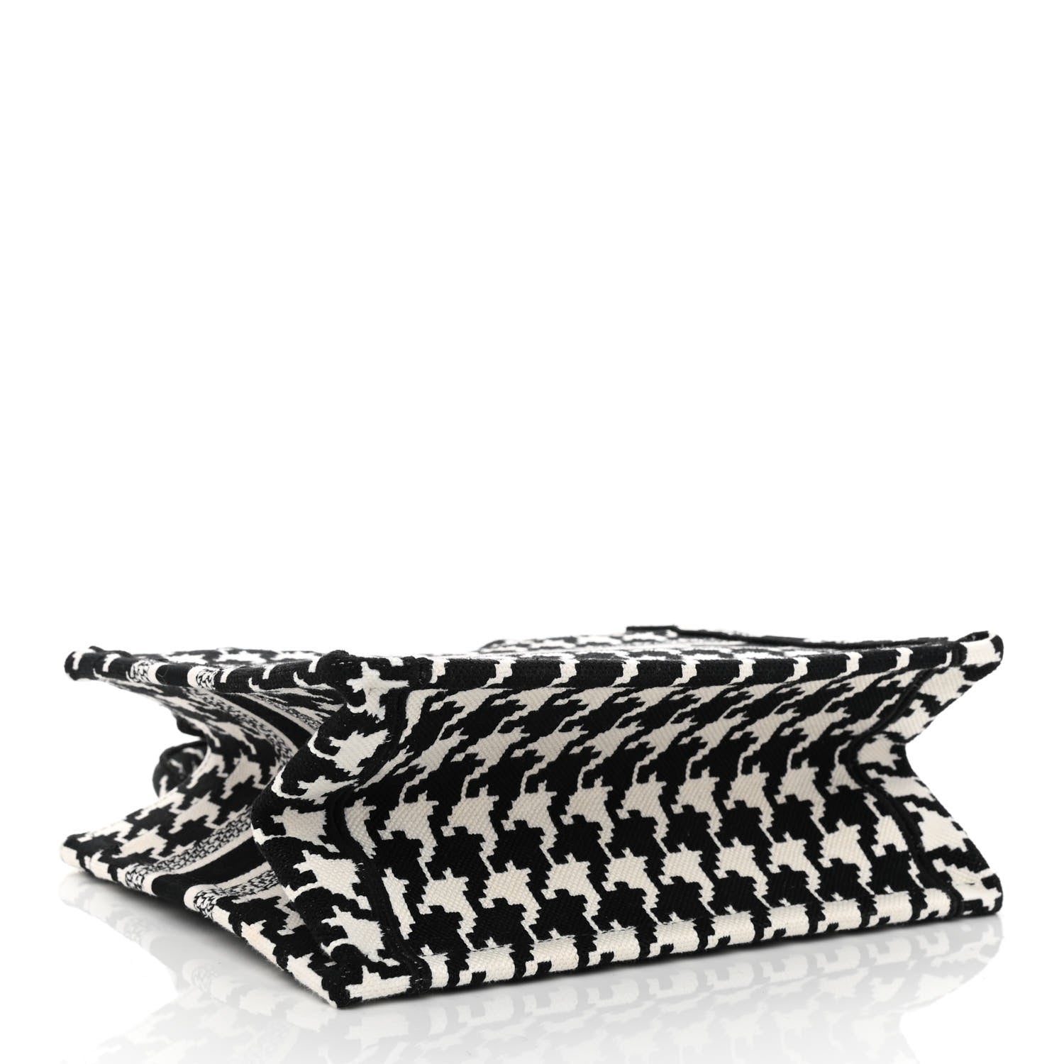 Christian Dior Canvas Houndstooth Embroidered Small Book Tote Black White 4 of 8