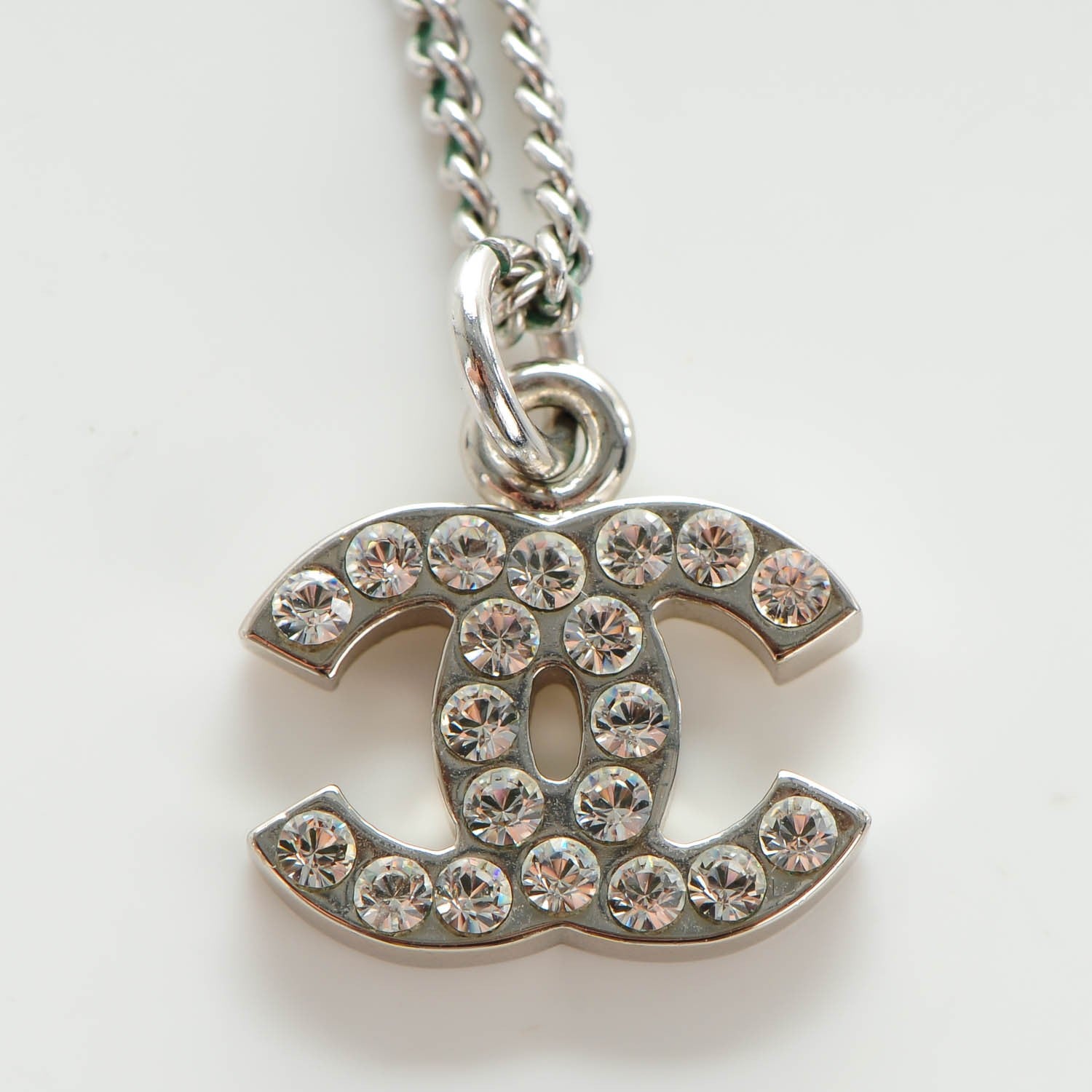 Chanel Crystal Timeless CC Necklace Silver 3 of 6