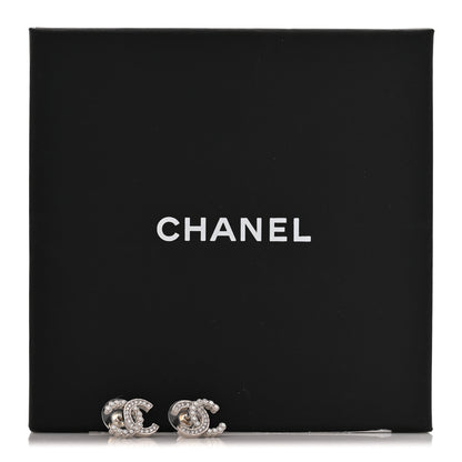 Chanel Pearl Crystal CC Earrings Silver 5 of 5