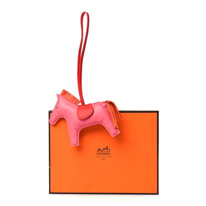 Hermes Milo Lambskin Grigri Rodeo Horse Bag Charm MM Rose Azalee Orange Poppy 4 of 4