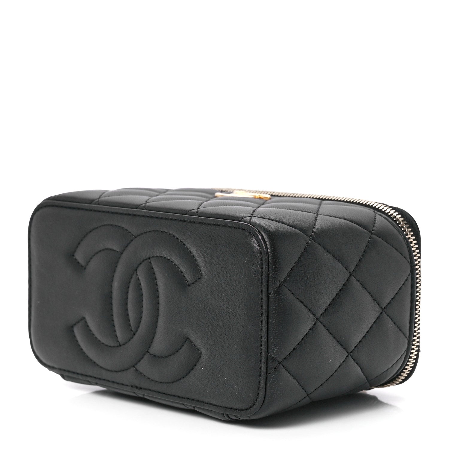 Chanel Lambskin Quilted Sweet Camellia Small Vanity Case With Chain Black 9 of 11