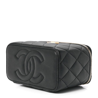 Chanel Lambskin Quilted Sweet Camellia Small Vanity Case With Chain Black 9 of 11