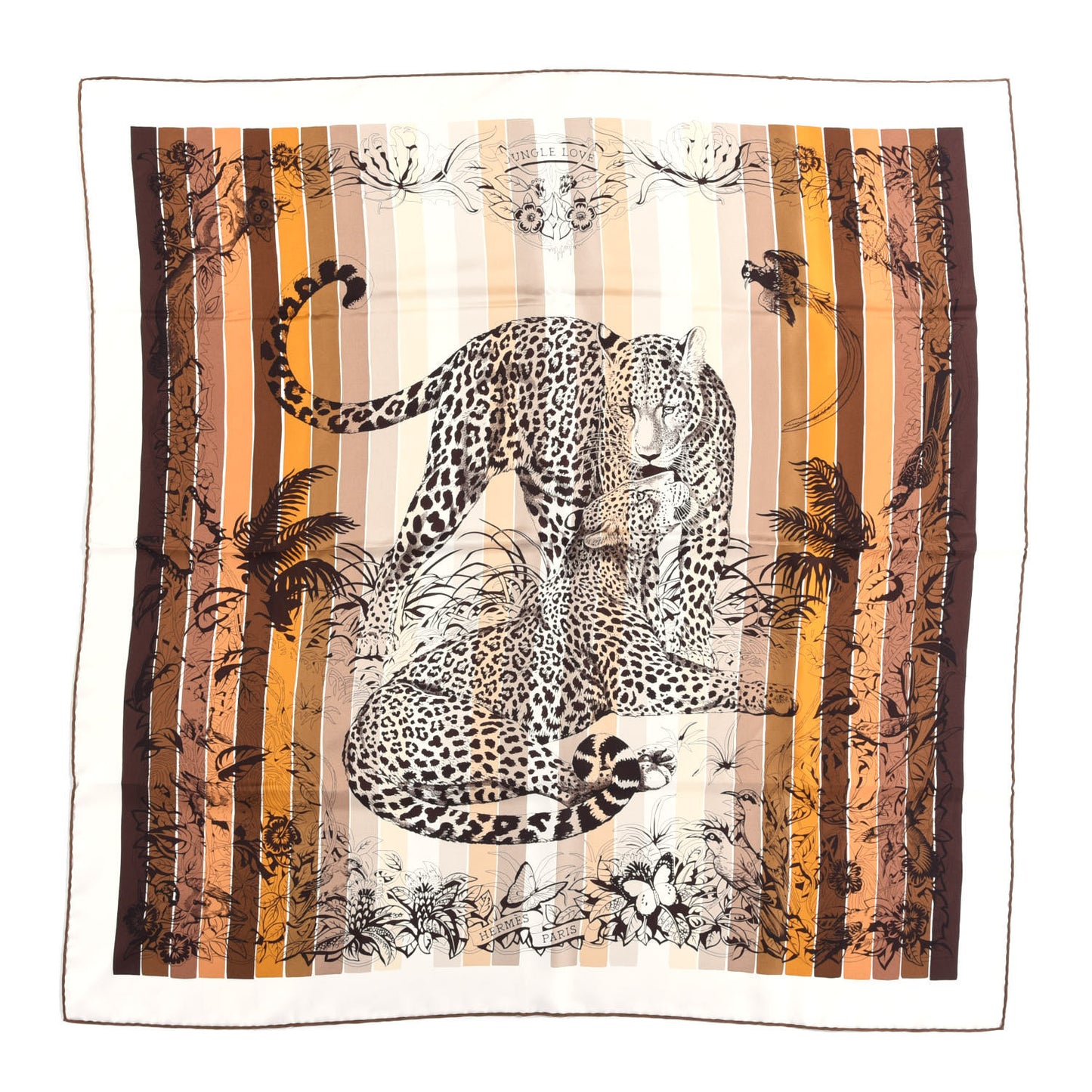 Silk Jungle Love Rainbow Scarf 90 Marron Beige White
