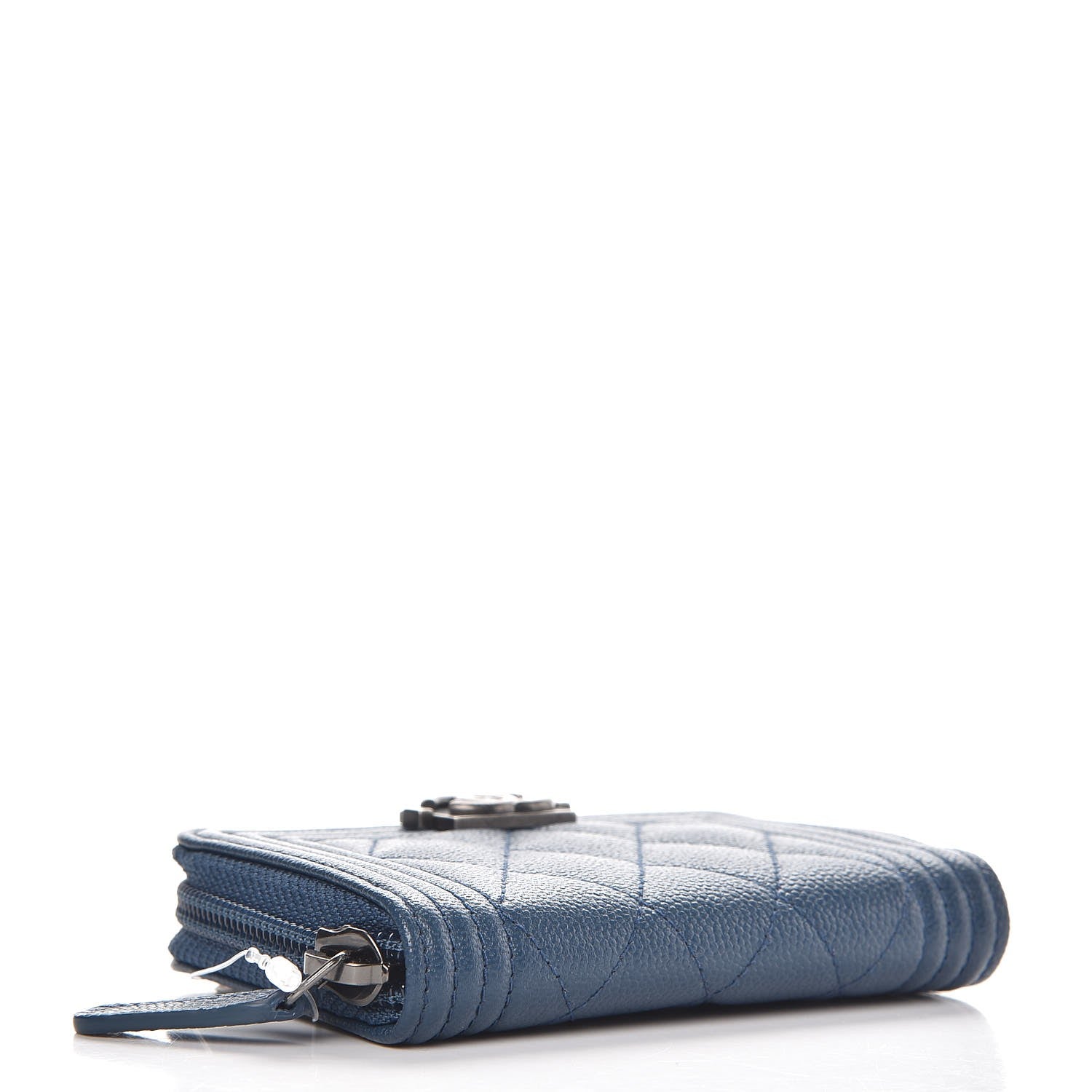 Chanel Caviar Quilted Boy Zip Around Coin Purse Wallet Dark Blue 4 of 8