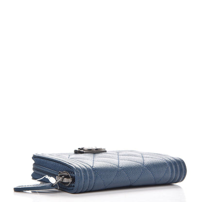 Chanel Caviar Quilted Boy Zip Around Coin Purse Wallet Dark Blue 4 of 8