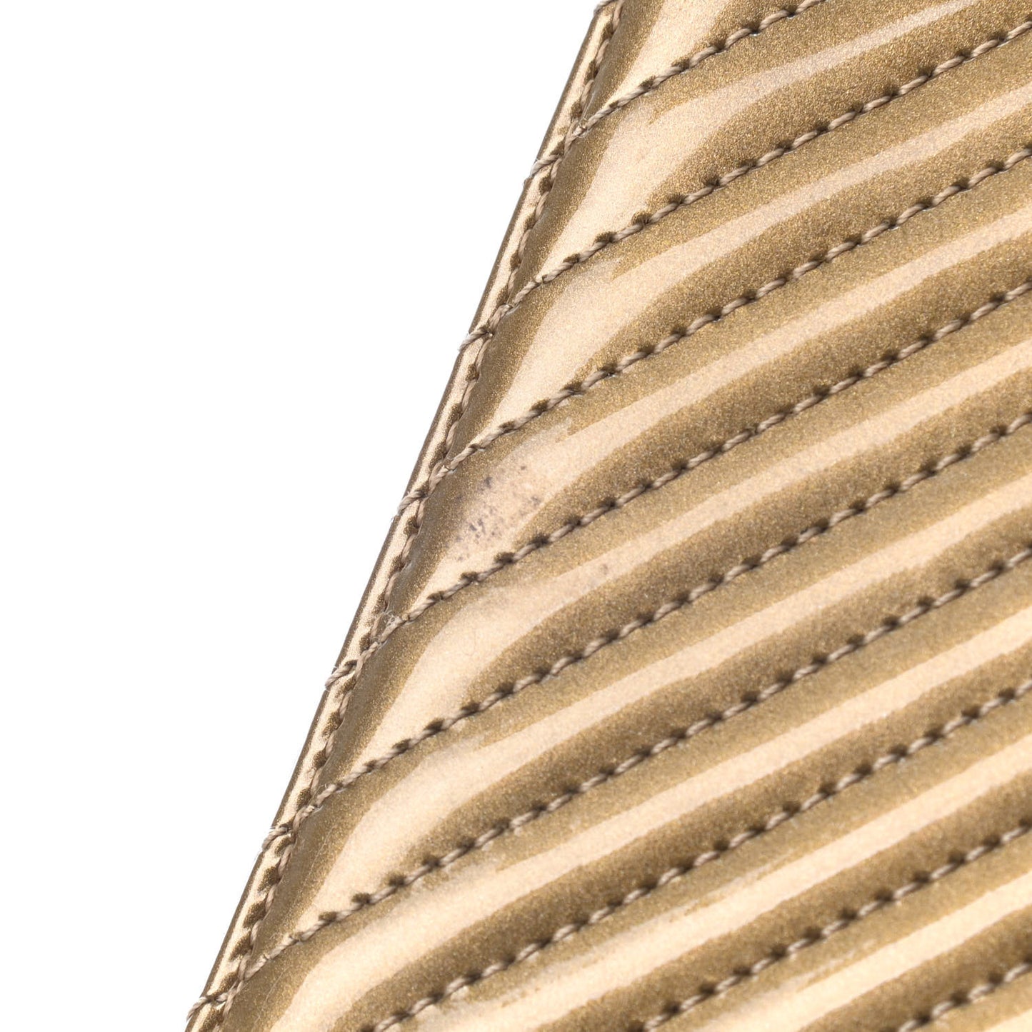 Metallic Patent Diagonal Quilted Flap Gold