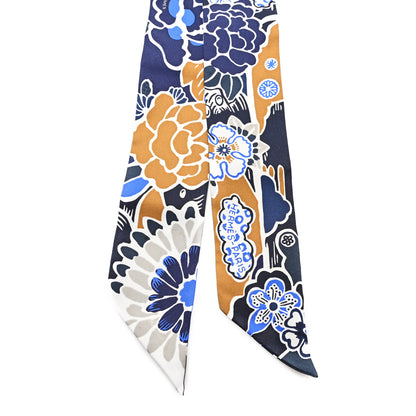Hermes Silk Bingata Twilly Marine Tabac White 2 of 3