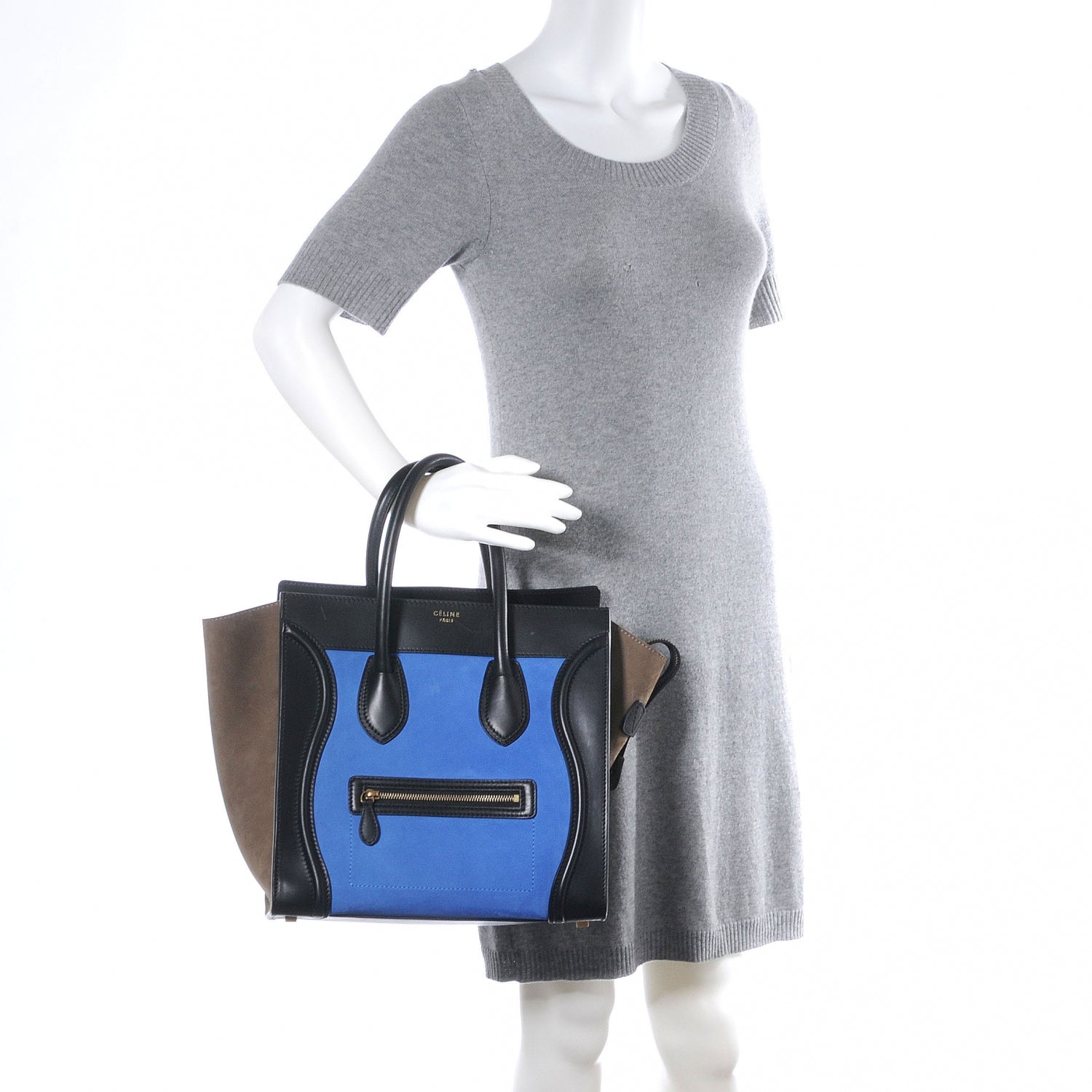 Celine Smooth Calfskin Suede Mini Tri-Color Luggage Black 2 of 10