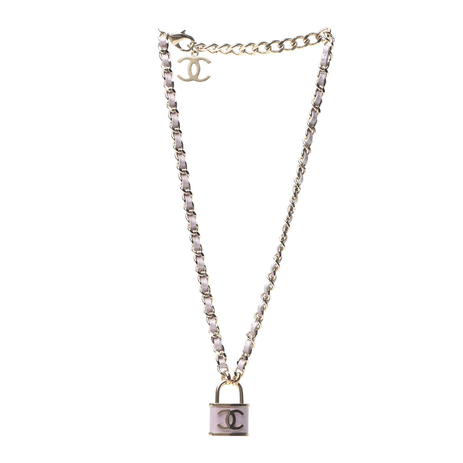 Chanel Metal Lambskin Lock Necklace Iridescent Pink 2 of 4