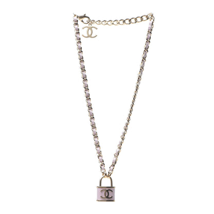 Chanel Metal Lambskin Lock Necklace Iridescent Pink 2 of 4