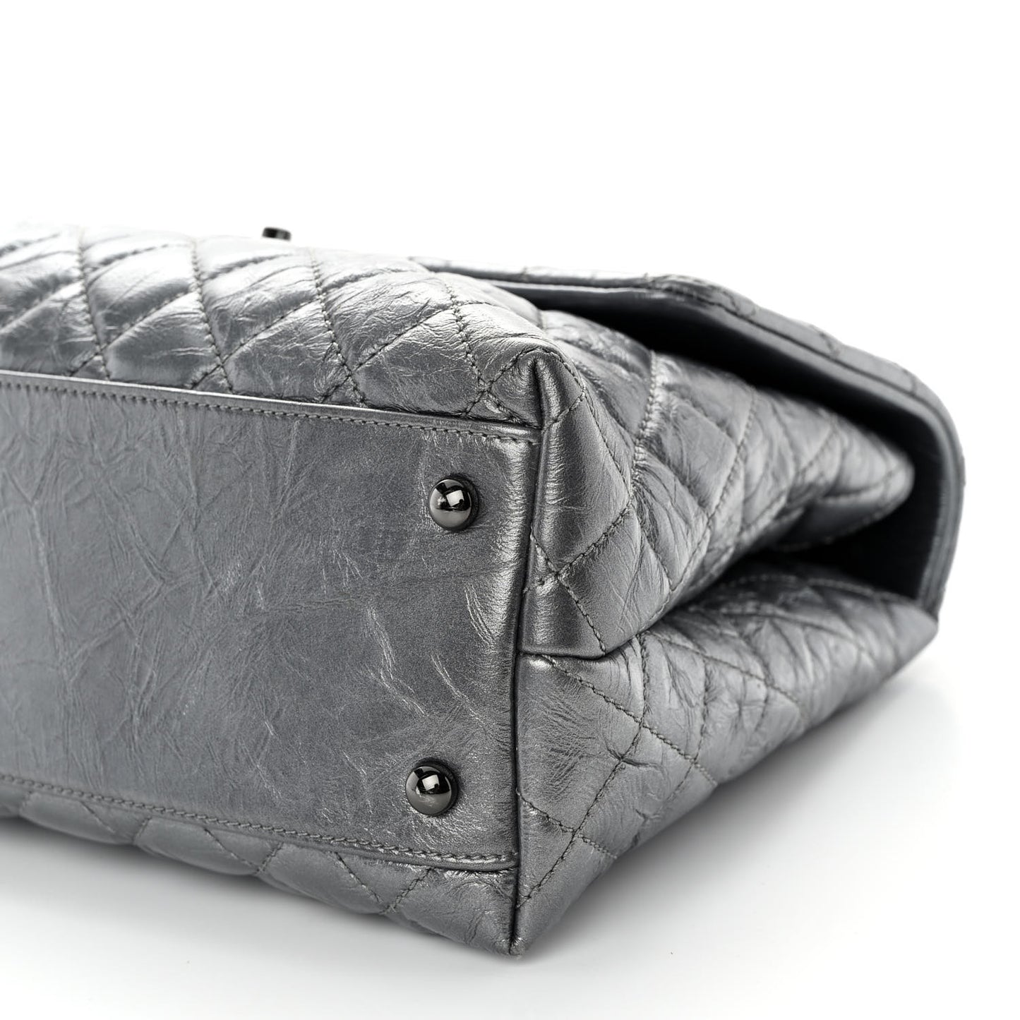 Metallic Aged Calfskin Quilted Medium Coco Handle Flap Charcoal