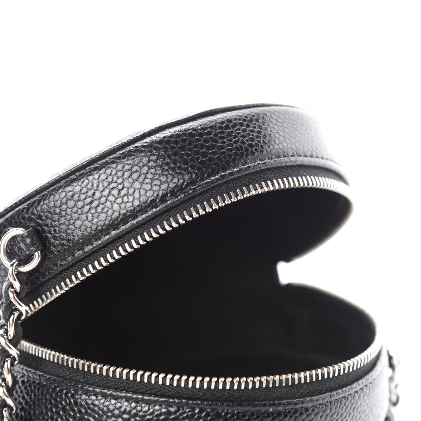 Caviar Camellia Embossed Round Clutch With Chain Black