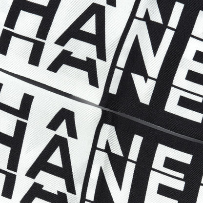 Chanel Silk Logo Slim Bandeau Scarf Black White 4 of 4