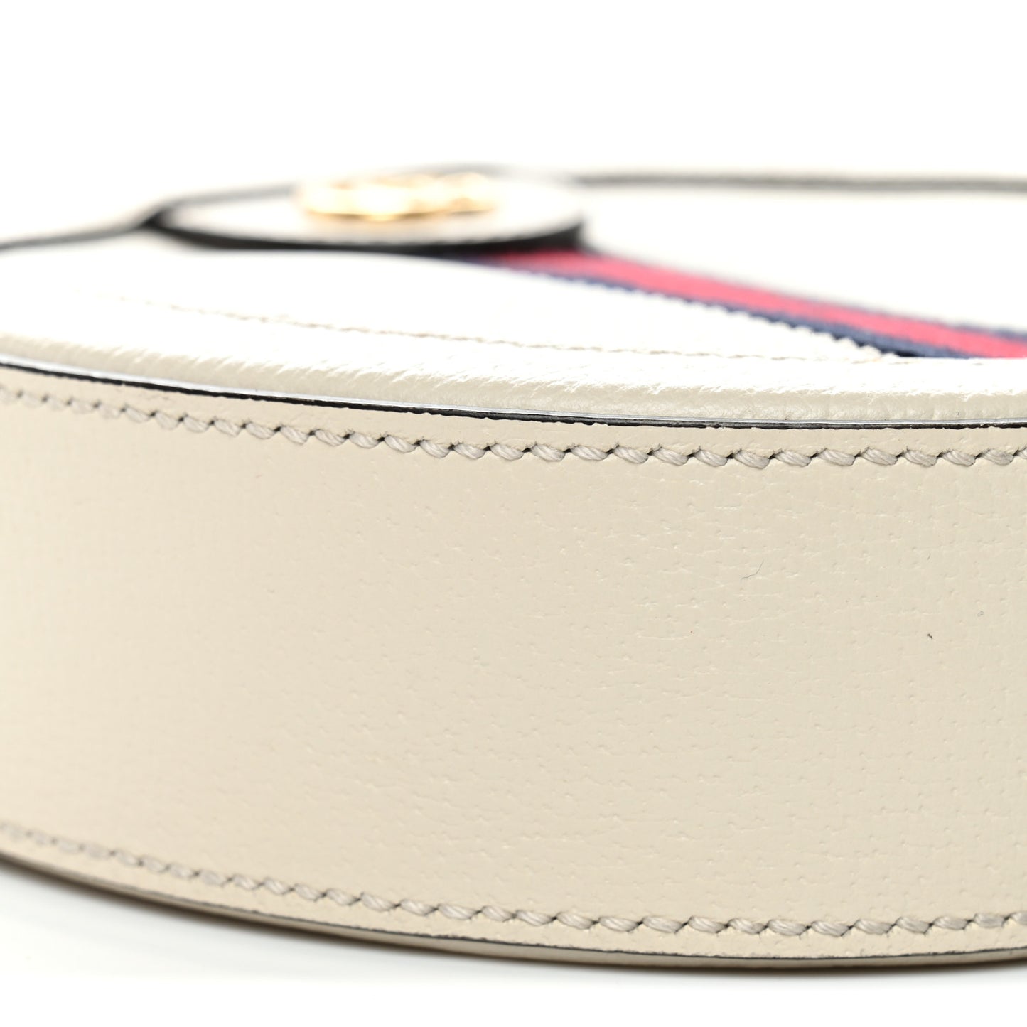 Textured Calfskin Web Mini Ophidia Round Shoulder Bag Mystic White