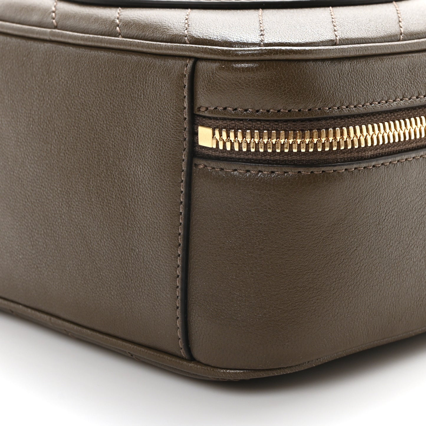 Sakai Be Green Calfskin Diagonal Stitched Blondie Top Handle Bag Craclet Brown