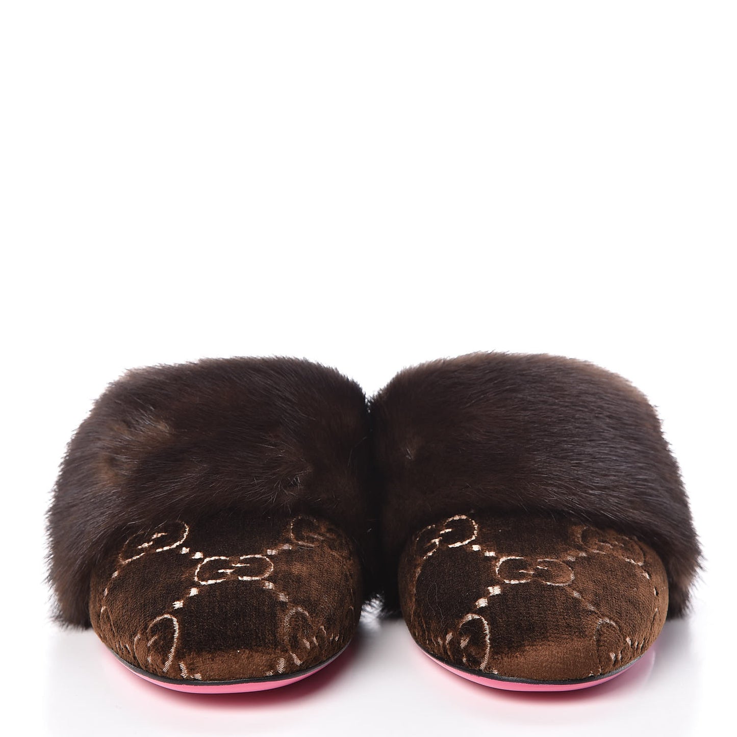 Mink Velvet GG Monogram Candy Mules 38.5 Scan Brown Brown