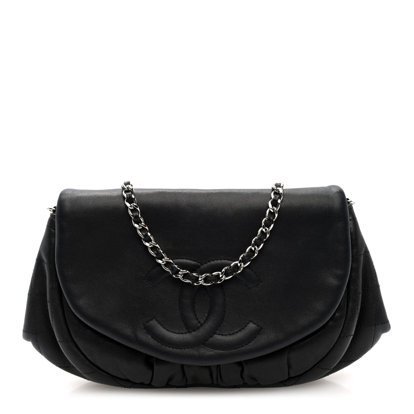 Lambskin Quilted Half Moon Wallet On Chain WOC Dark Grey