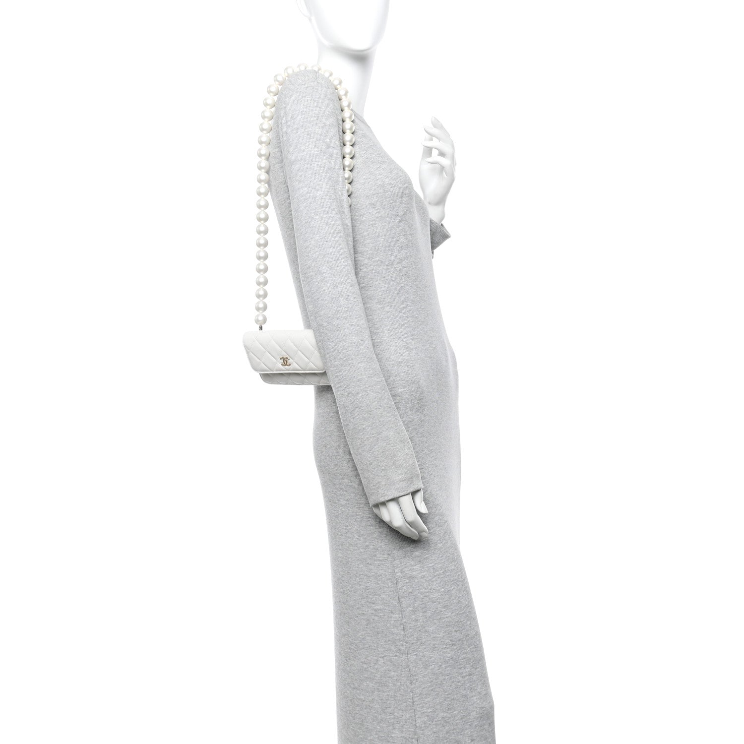 Chanel Calfskin Quilted Maxi Pearls Clutch With Chain  White 2 of 12