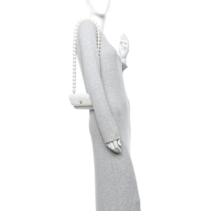 Chanel Calfskin Quilted Maxi Pearls Clutch With Chain  White 2 of 12