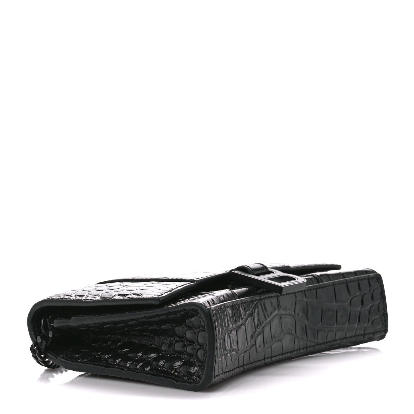 Shiny Calfskin Monochrome Crocodile Embossed Hourglass Chain Bag Black