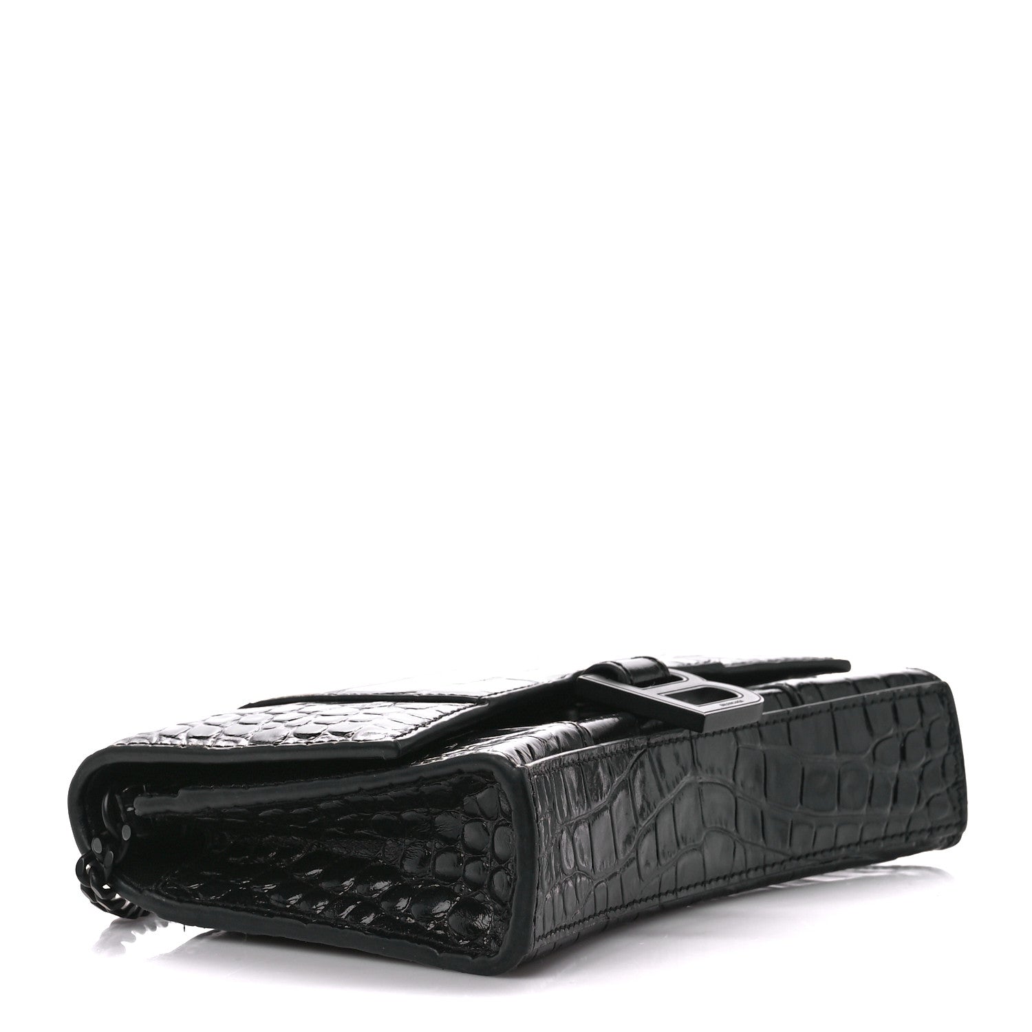 Balenciaga Shiny Calfskin Monochrome Crocodile Embossed Hourglass Chain Bag Black 4 of 11