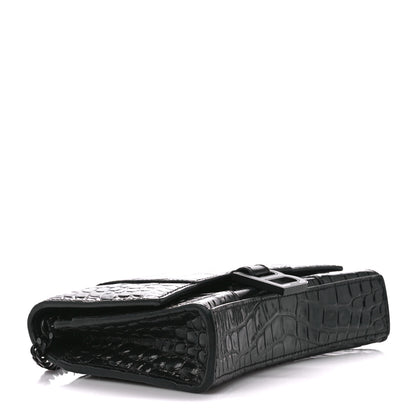 Balenciaga Shiny Calfskin Monochrome Crocodile Embossed Hourglass Chain Bag Black 4 of 11