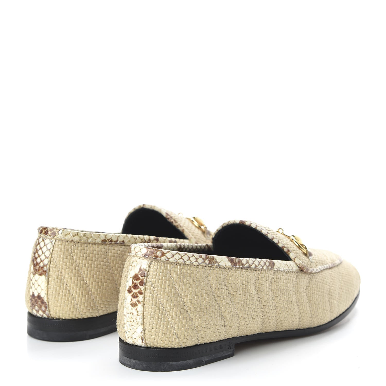 Gucci Raffia Elaphe Matelasse Horsebit Womens Jordaan Loafers 35.5 Natural Cream Brown 4 of 9