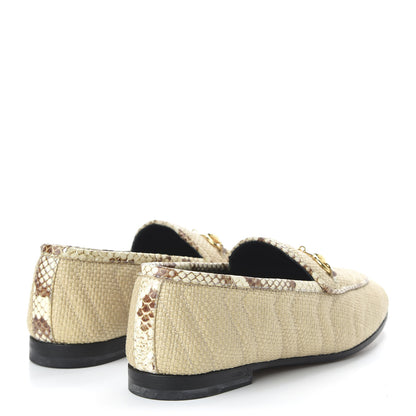 Gucci Raffia Elaphe Matelasse Horsebit Womens Jordaan Loafers 35.5 Natural Cream Brown 4 of 9