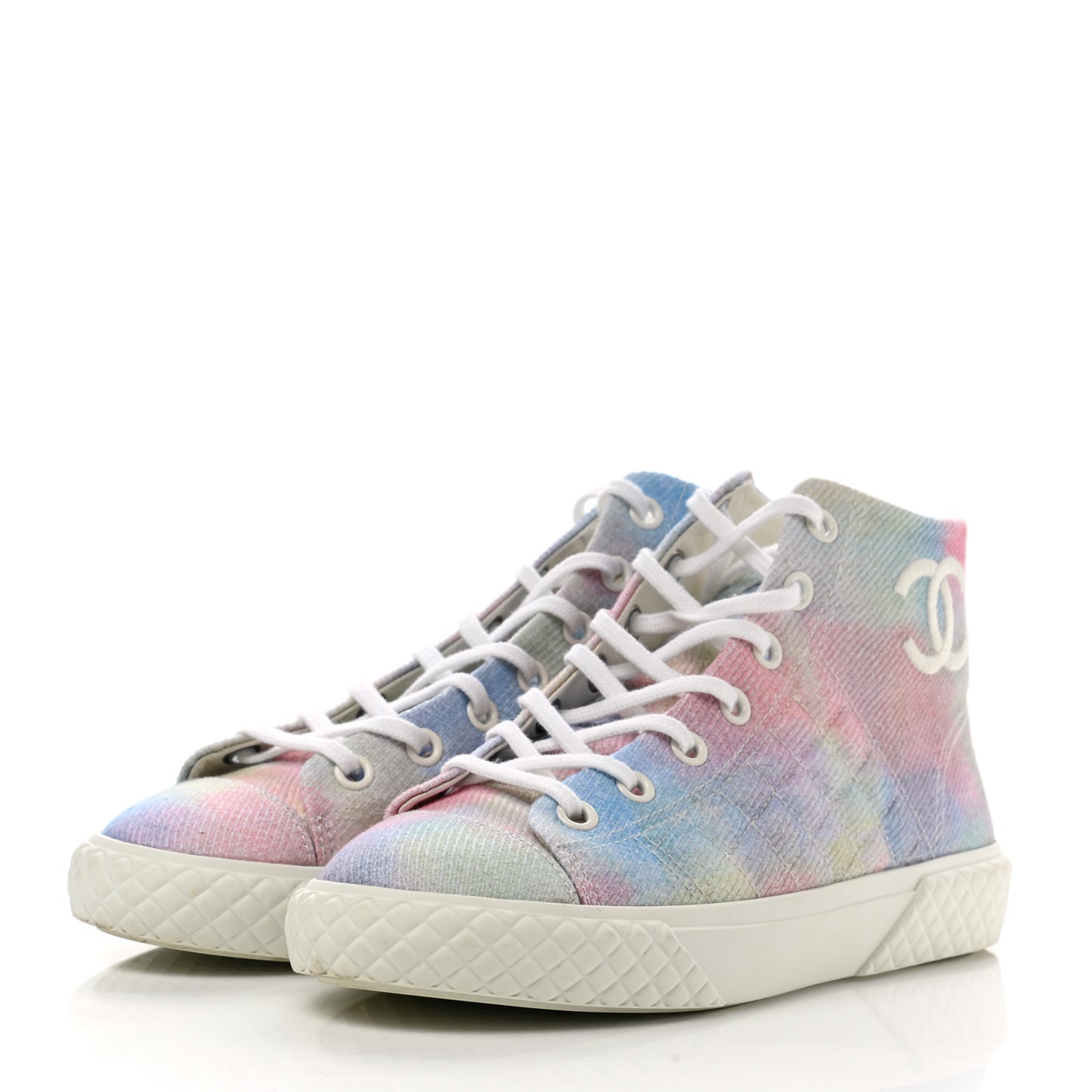 Printed Fabric High Top CC Sneakers 39 Green Pink Blue White
