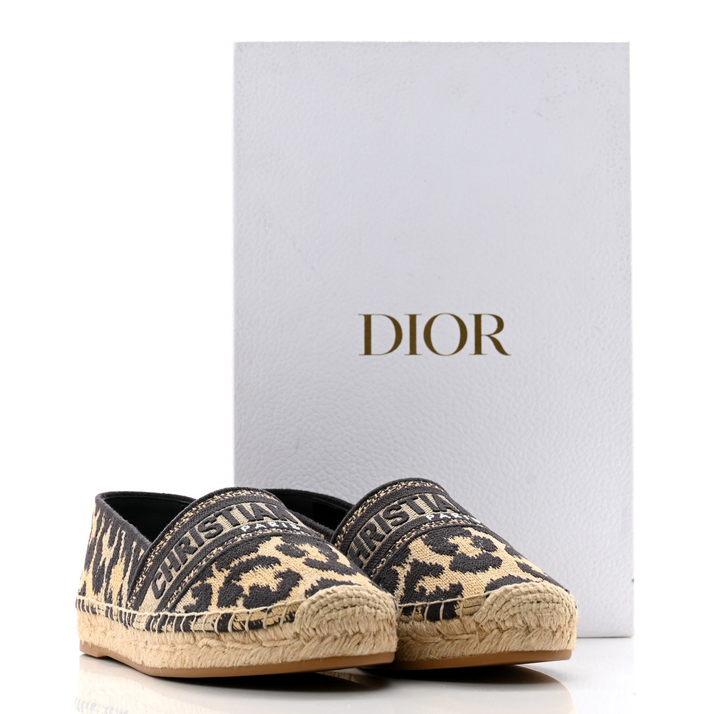 Cotton Embroidered Leopard Print Granville Espadrille 37 Natural