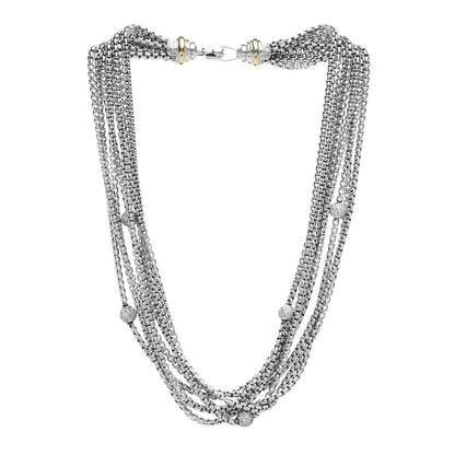 David Yurman Sterling Silver 18K Yellow Gold Diamond Eight Strand Pave Station Necklace 3 of 4