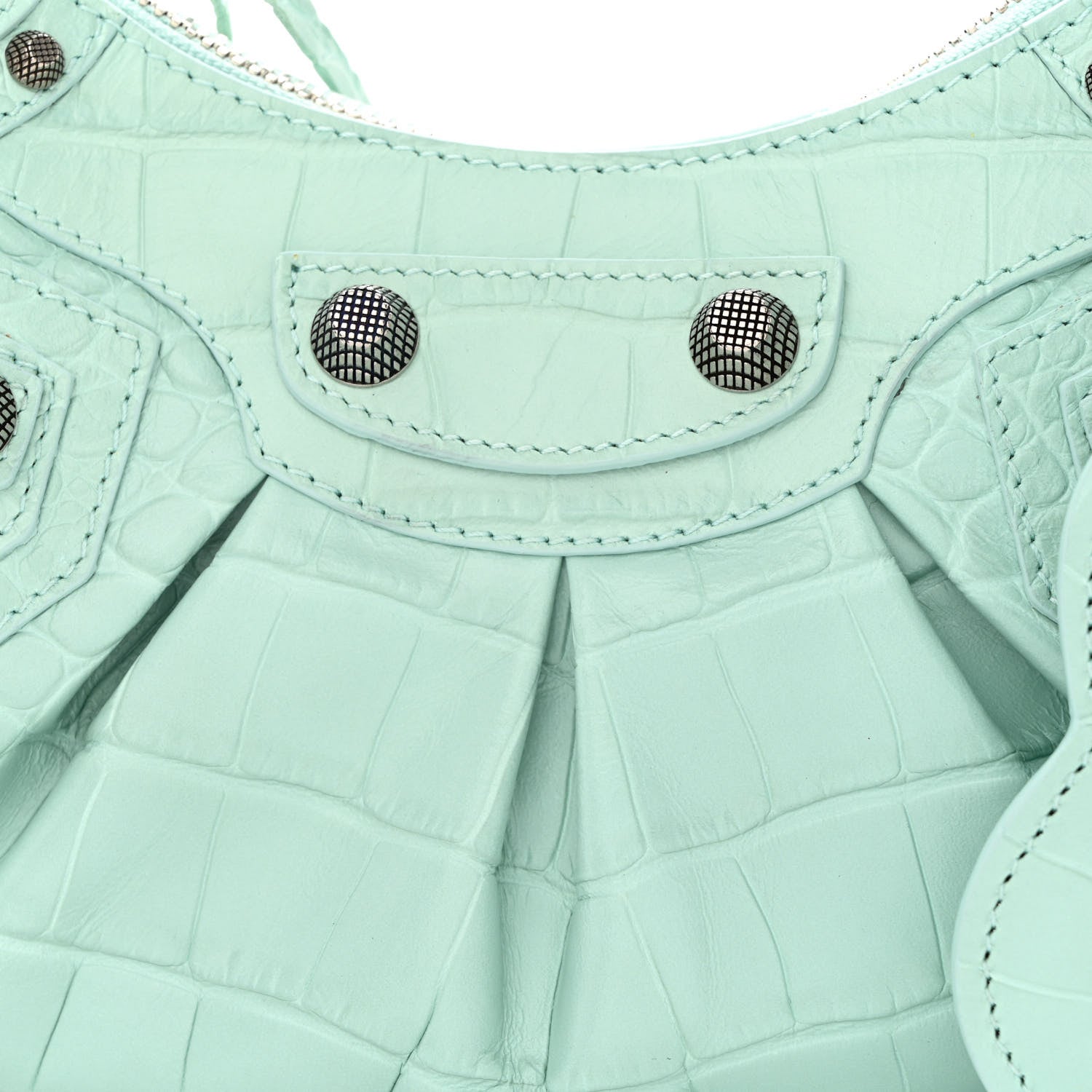 Balenciaga Extra Supple Calfskin Crocodile Embossed Le Cagole Shoulder Bag XS Green Acqua 8 of 10