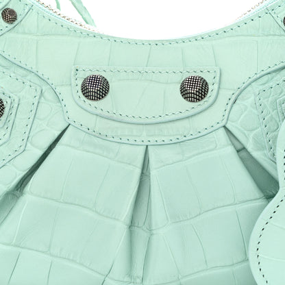 Balenciaga Extra Supple Calfskin Crocodile Embossed Le Cagole Shoulder Bag XS Green Acqua 8 of 10