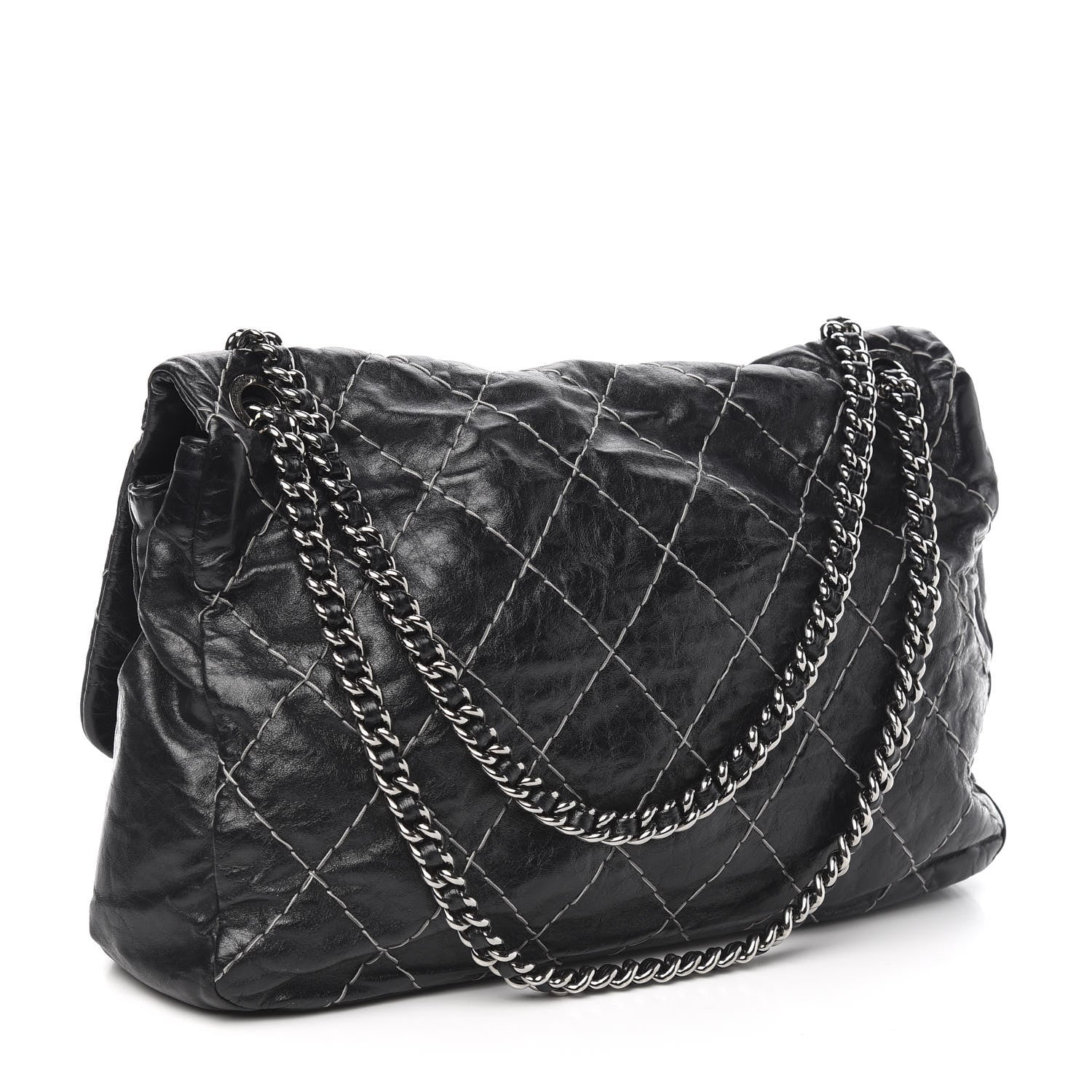 Chanel Glazed Goatskin Double Contrast Stitch Flap Black 2 of 9