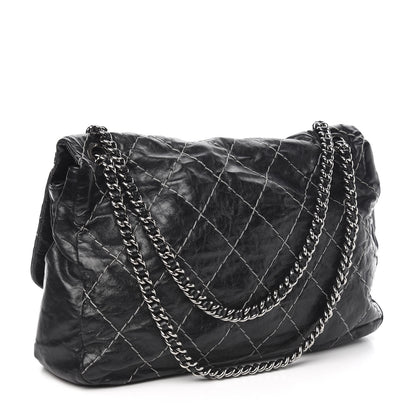 Chanel Glazed Goatskin Double Contrast Stitch Flap Black 2 of 9