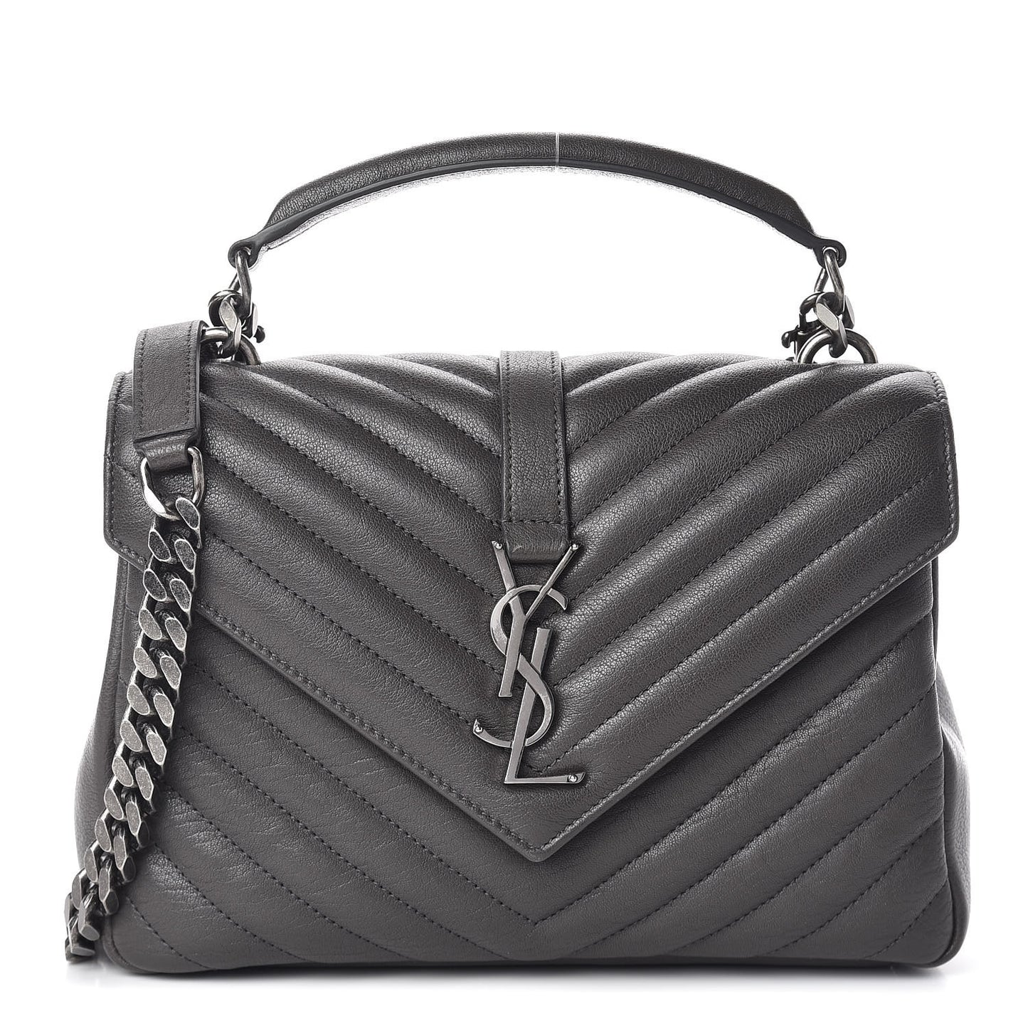 Sheepskin Matelasse Chevron Monogram Medium College Bag Asphalt