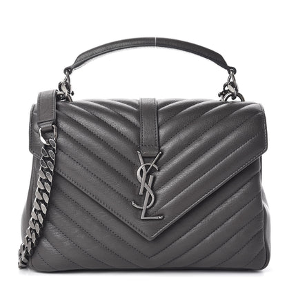 Saint Laurent Sheepskin Matelasse Chevron Monogram Medium College Bag Asphalt 1 of 12