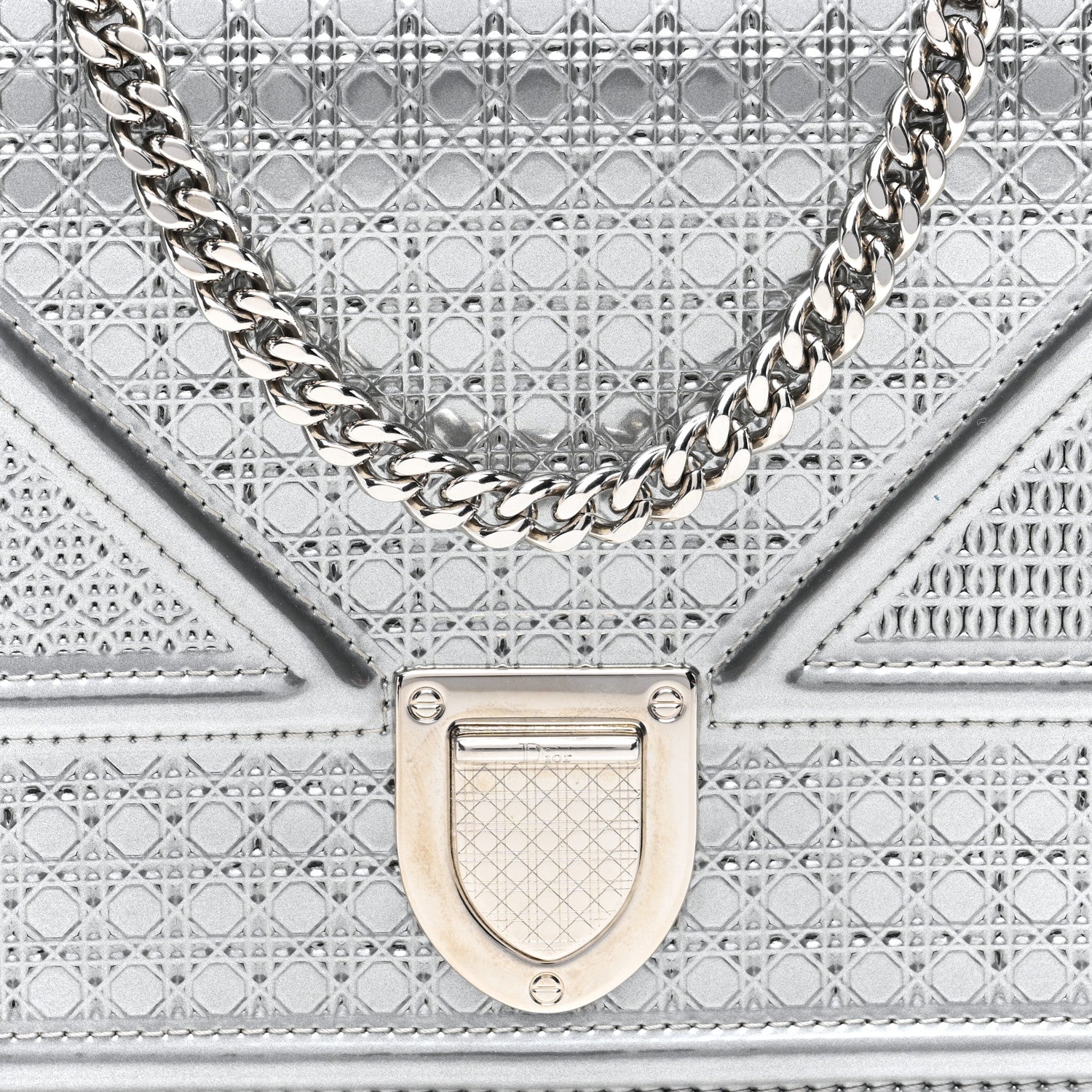 Christian Dior Metallic Patent Micro-Cannage Diorama Wallet on Chain Pouch Silver 6 of 8