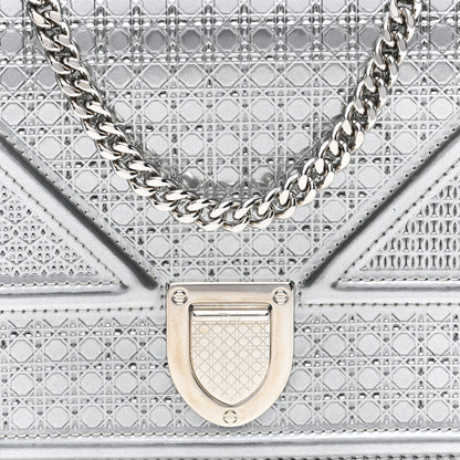 Christian Dior Metallic Patent Micro-Cannage Diorama Wallet on Chain Pouch Silver 6 of 8