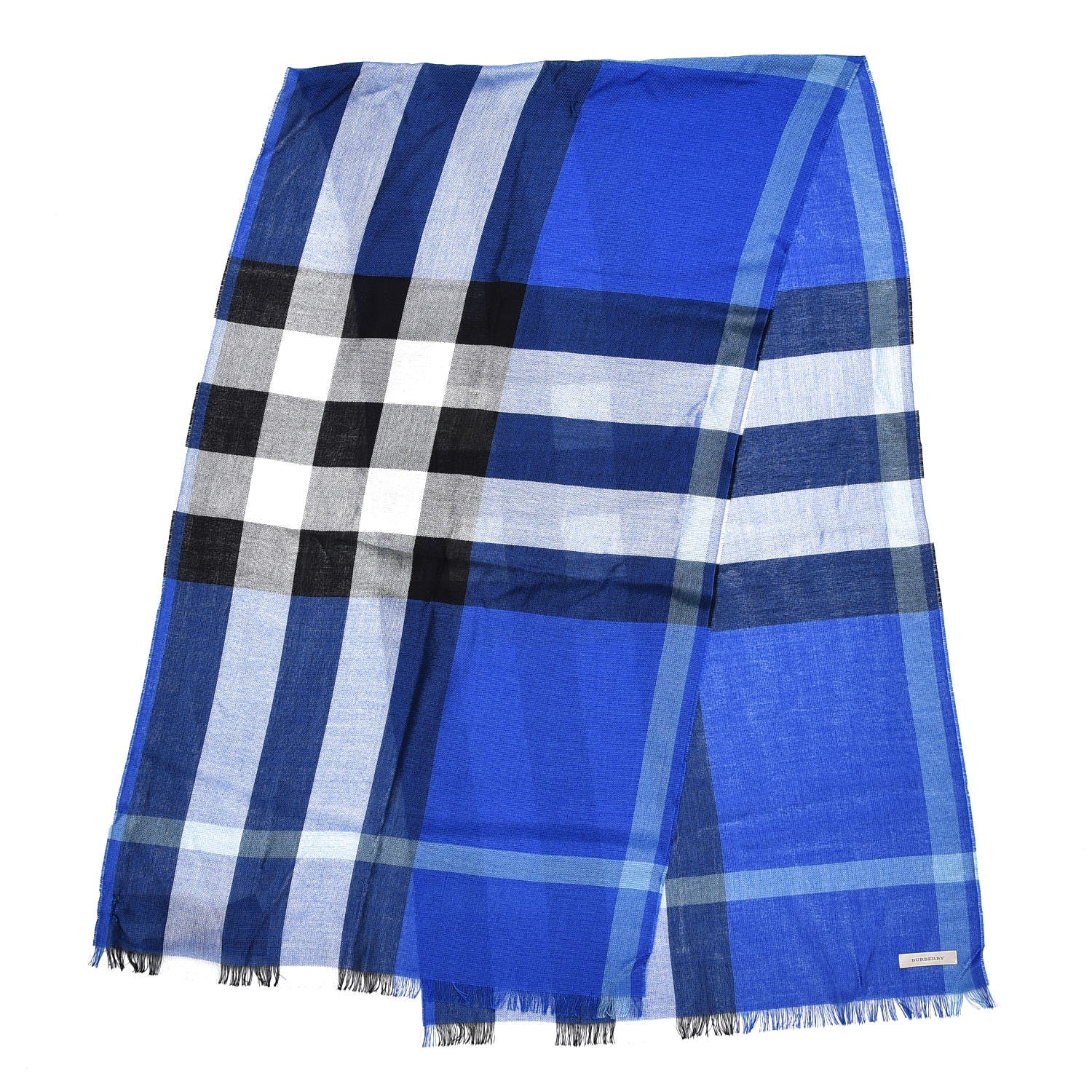 Burberry Silk Cashmere Half Mega Check Scarf Cobalt Blue 3 of 5