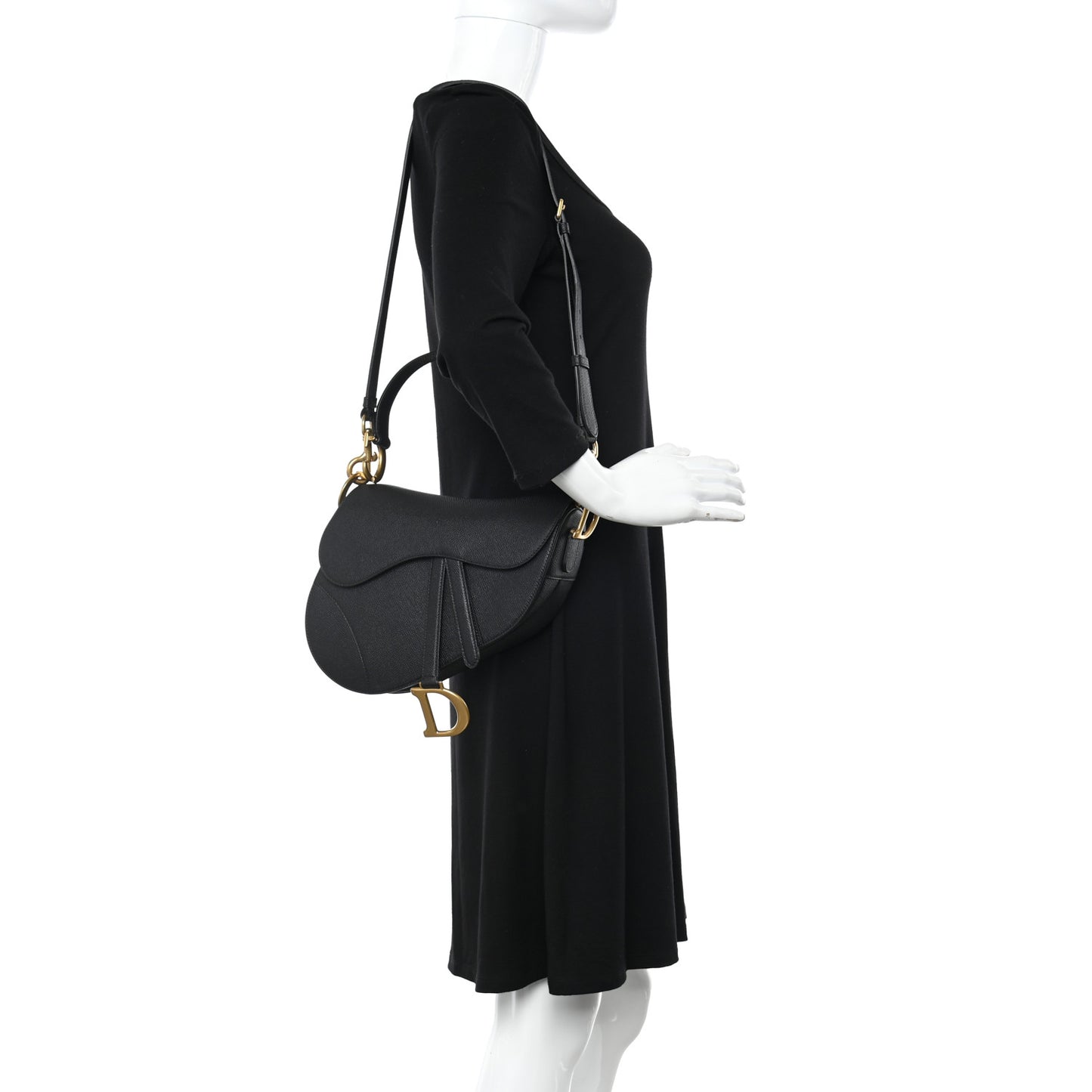 Grained Calfskin Saddle Bag With Strap Black