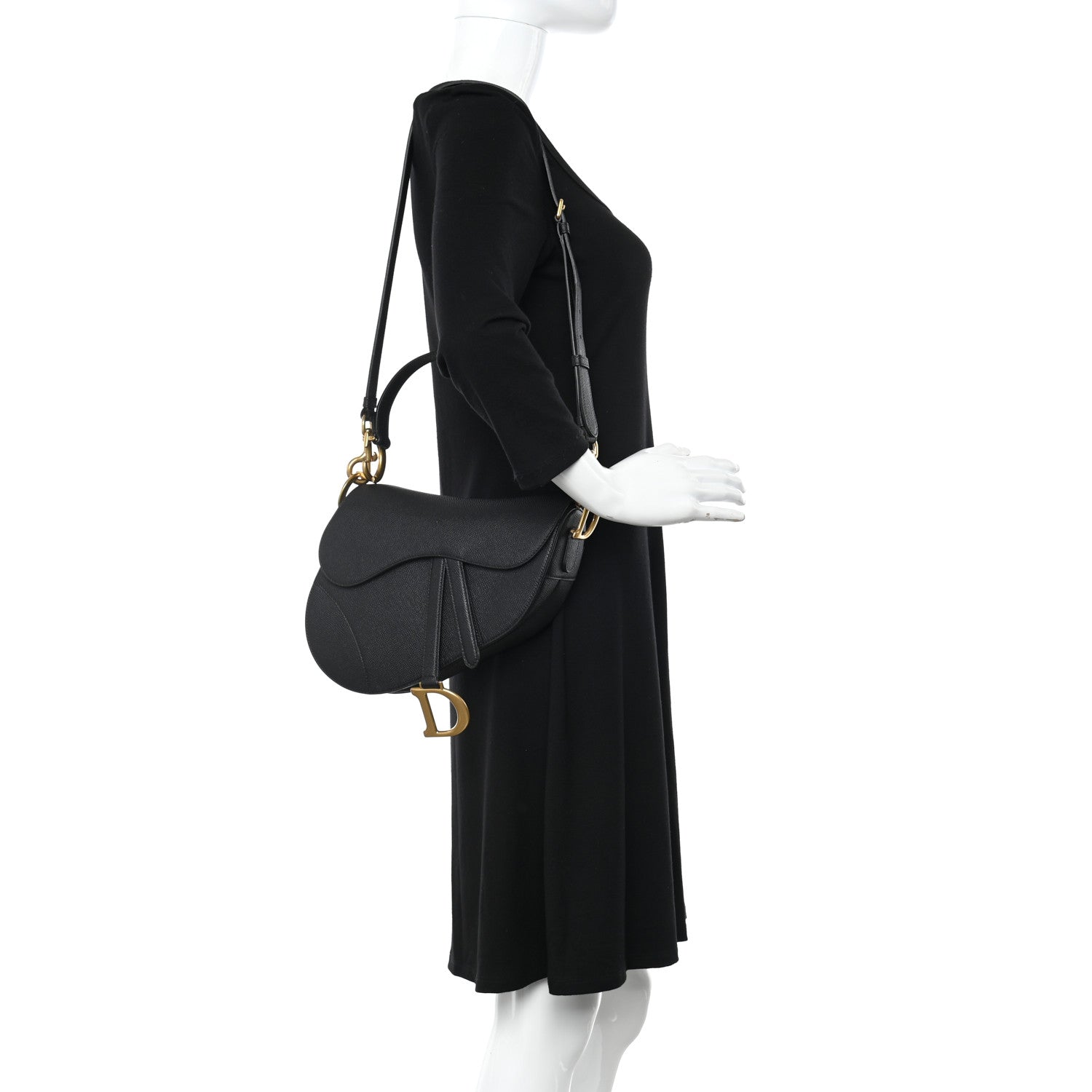 Christian Dior Grained Calfskin Saddle Bag With Strap Black 3 of 12