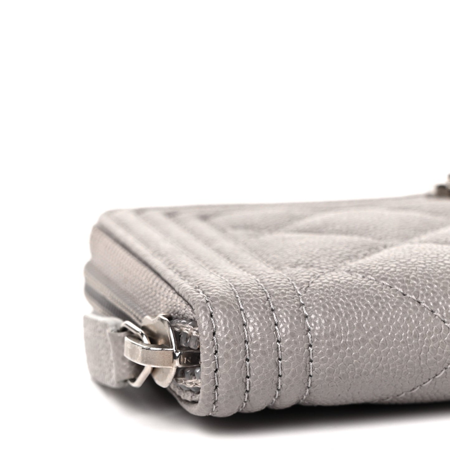 Caviar Quilted Boy Small Zip Around Wallet Grey