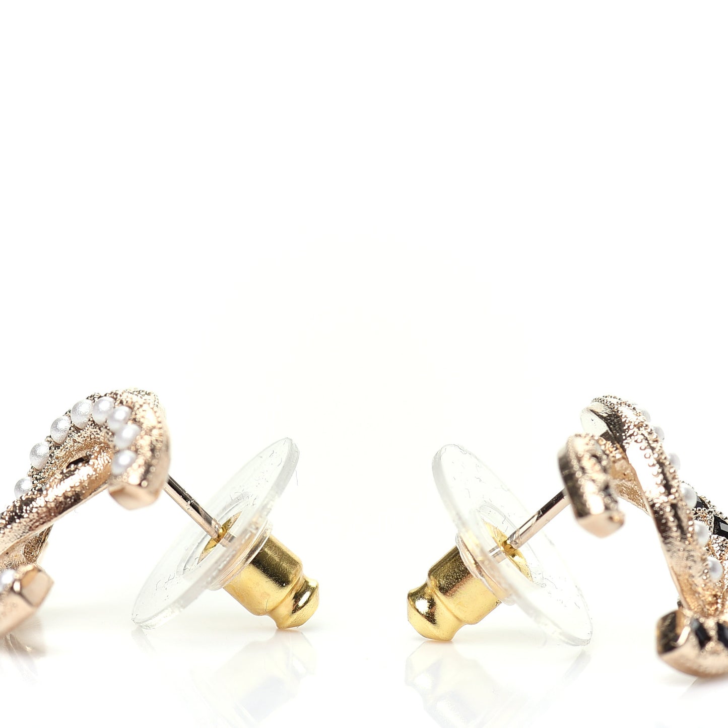 Resin Pearl CC Earrings Gold Black