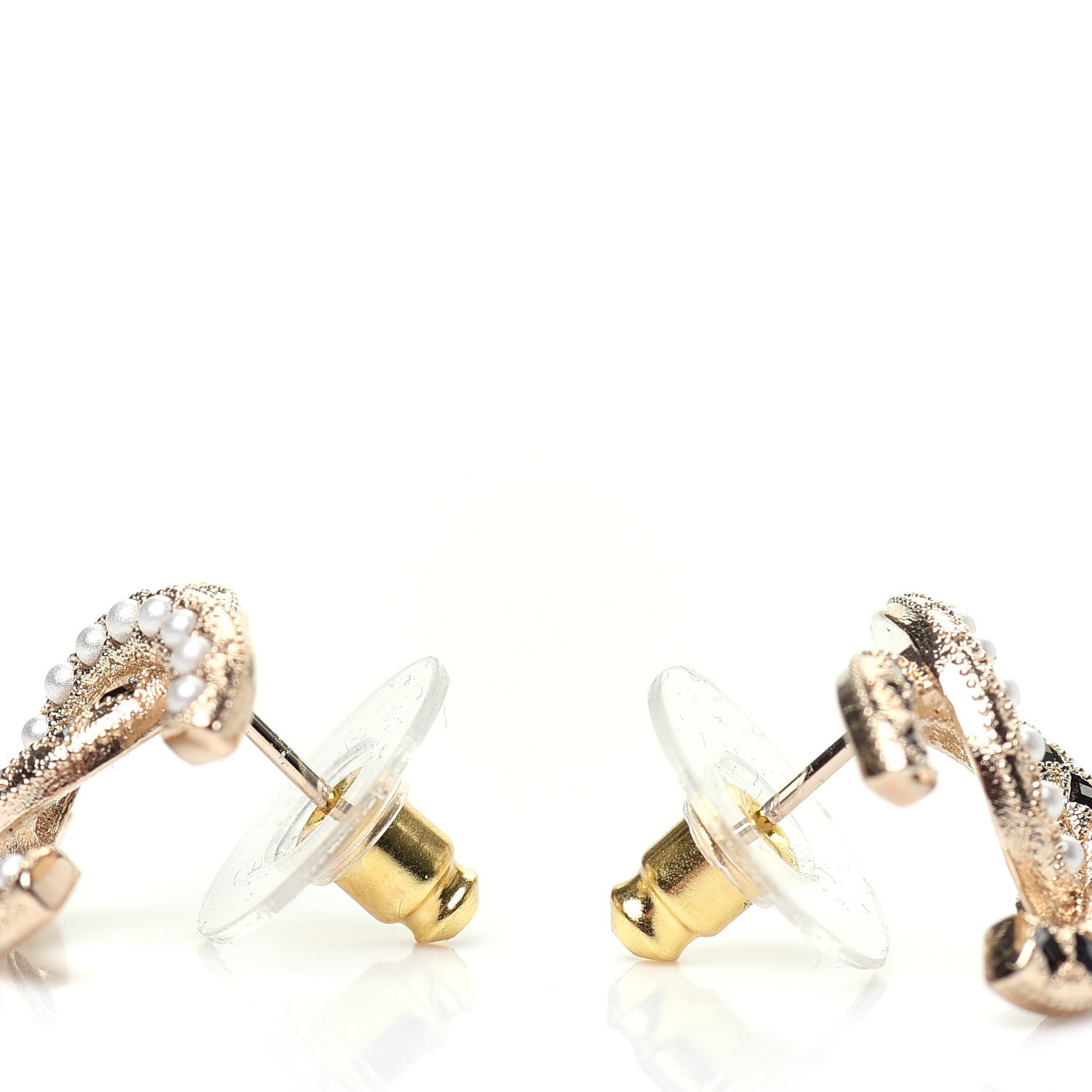 Chanel Resin Pearl CC Earrings Gold Black 3 of 5