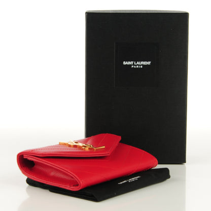 Saint Laurent Grain De Poudre Matelasse Chevron Monogram Envelope Wallet Red 4 of 8