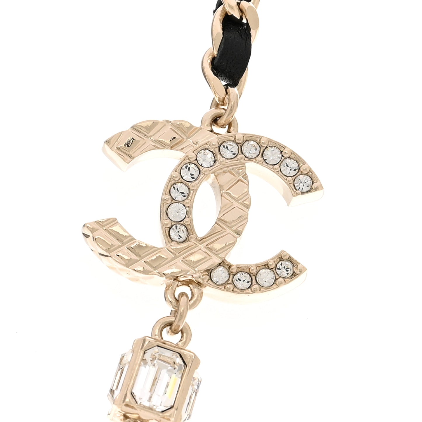 Lambskin Crystal CC Cube Choker Necklace Black Gold