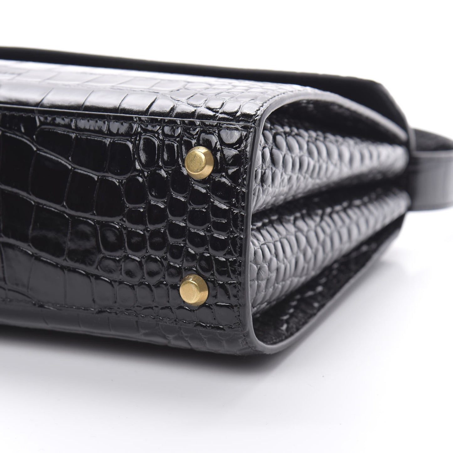 Shiny Calfskin Graffiti Logo Crocodile Embossed Medium Ghost Shoulder Bag Black White